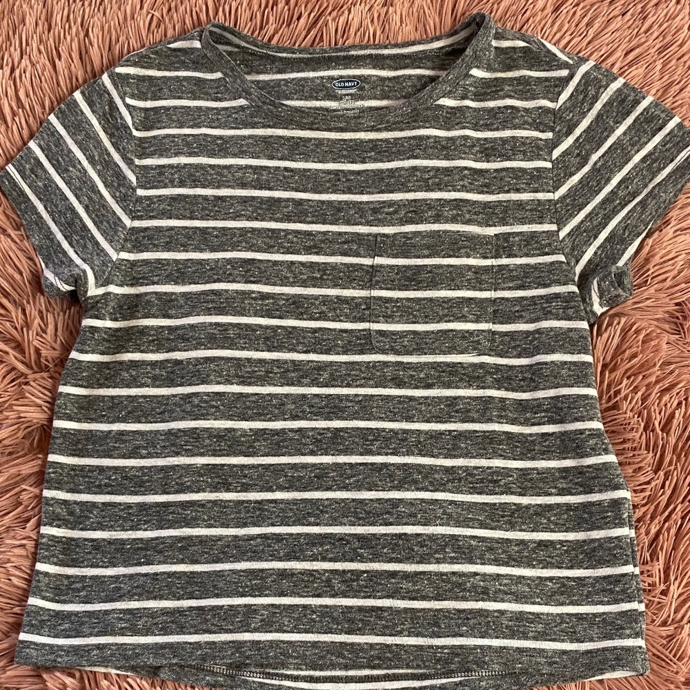 Girls Grey and White Striped Tee